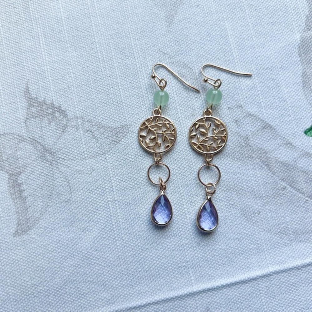 Nature Inspired Leaf Tree Branch Lavender & Jade Mini Hoop Casual Earrings